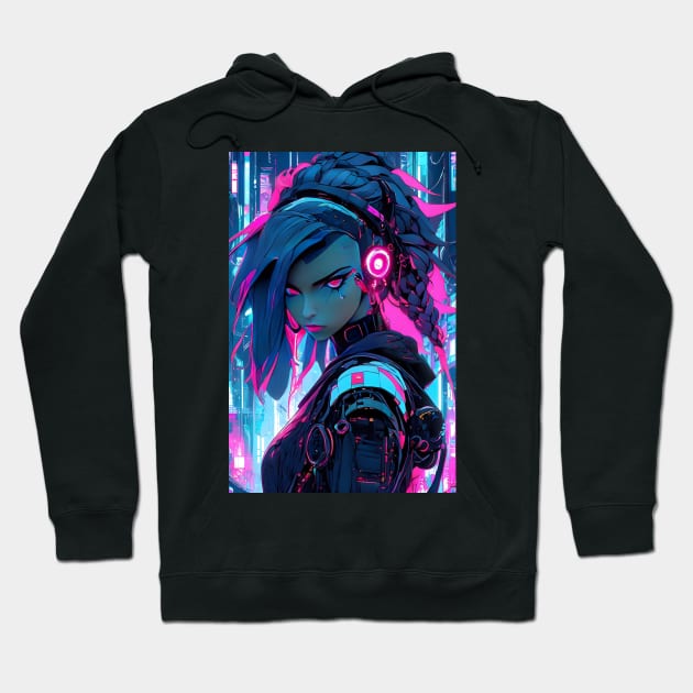 Neon cyberpunk girl Hoodie by Spaceboyishere